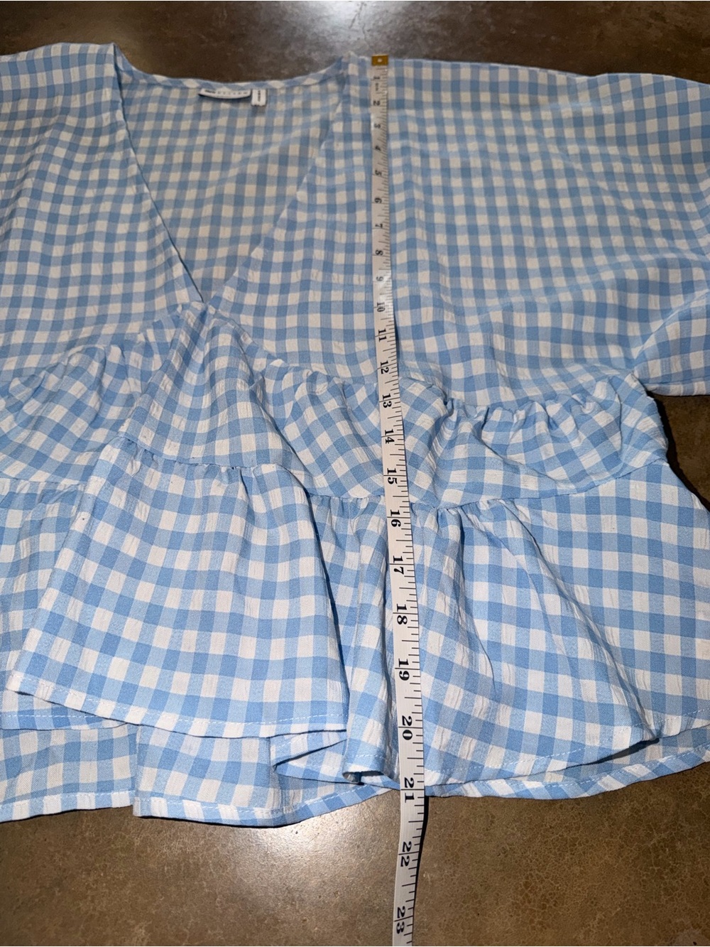 ASOS Blue Gingham Puff Sleeve Peplum Blouse Size 4 Oversized Cottagecore NWOT - Picture 7 of 11